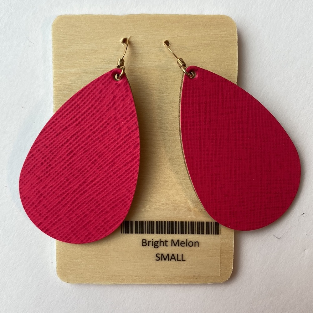 Nickel & Suede Small Bright Melon Leather Teardrops